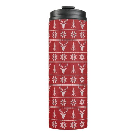 Rotes hässliches Weihnachtspulli Thermosbecher (Vorderseite)
