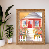 Rotes Haus | Hübsche Aquarellmalerei Poster