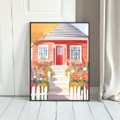 Rotes Haus | Hübsche Aquarellmalerei Poster