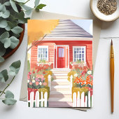Rotes Haus | Hübsche Aquarellmalerei Postkarte
