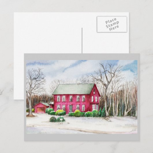 Rotes Haus im Winter Postkarte (Vorne/Hinten)