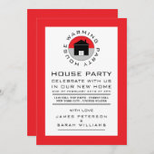 Rotes Haus-Logo, Party zur Wohnungsaufwärmung, Par Einladung (Vorne/Hinten)