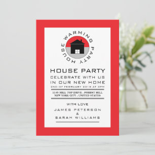 Rotes Haus-Logo, Party zur Wohnungsaufwärmung, Par Einladung