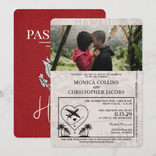 Rotes Hawaii-Reisepass Hochzeits-Einladung Einladung