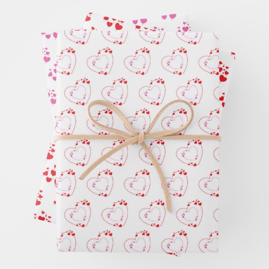 Rotes helles Rosa Herz Geschenkpapier Set (Beispiel)