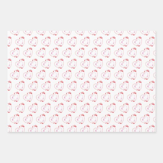 Rotes helles Rosa Herz Geschenkpapier Set (Vorderseite)