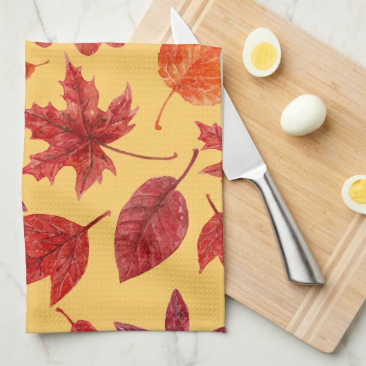Rotes Herbstblatt Geschirrtuch (Viertel Falte)