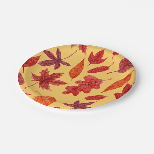 Rotes Herbstblatt Pappteller (Schrägansicht)