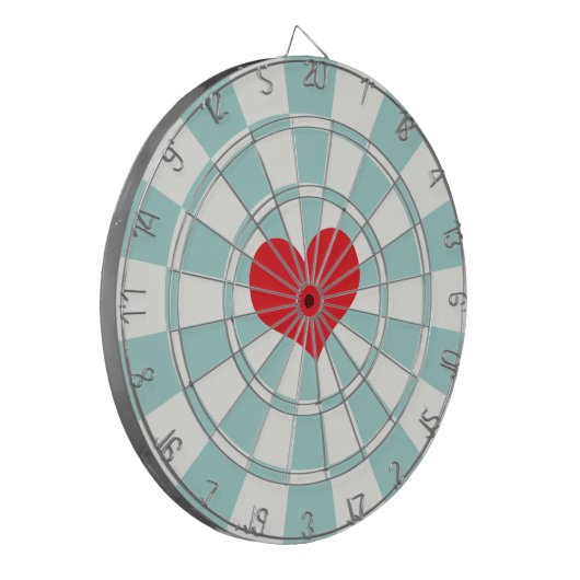 ROTES HERZ Aqua und Weiß Dartscheibe (Vorderseite Links)