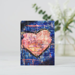 Rotes Herz auf Blau Mixed Media Kunst Postkarte