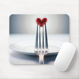 Rotes Herz auf einer Gabel Mousepad
