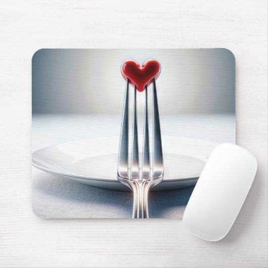 Rotes Herz auf einer Gabel Mousepad (Mit Mouse)