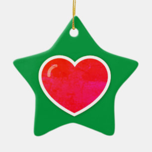 Rotes Herz auf personalisiertem sternförmigem Weih Keramik Ornament