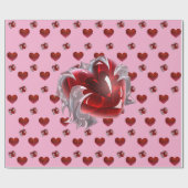 Rotes Herz auf rosa Hintergrund Geschenkpapier Lie (Flach)