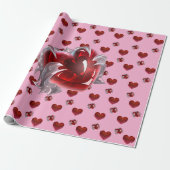 Rotes Herz auf rosa Hintergrund Geschenkpapier Lie (Ungerollt)