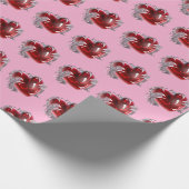 Rotes Herz auf rosa Hintergrund Geschenkpapier Lie (Ecke)