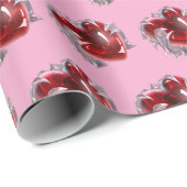Rotes Herz auf rosa Hintergrund Geschenkpapier Lie (Rolleneckpunkt)