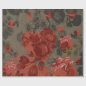 Rotes Herz auf schöne Vintage Blumen Geschenkpapier (Flach)