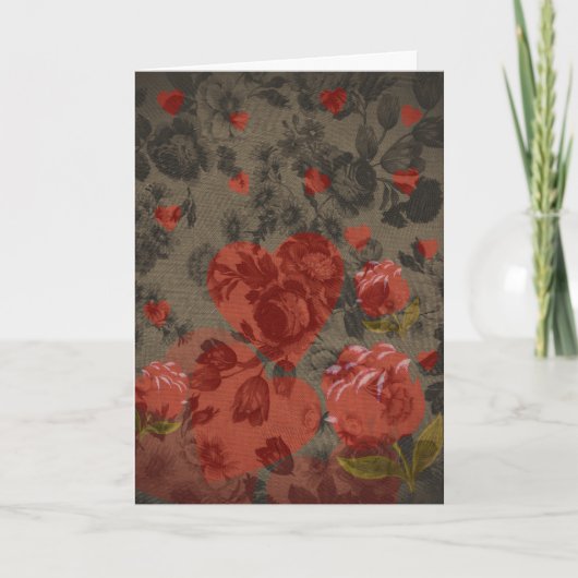 Rotes Herz auf schöne Vintage Blumen Karte (Vorderseite)