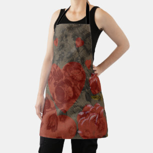 Rotes Herz auf schöne Vintage Blumen Schürze