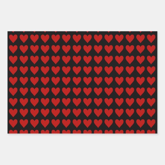 Rotes Herz auf schwarz Geschenkpapier Set (Vorderseite)