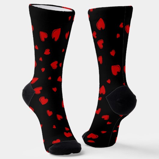 Rotes Herz auf schwarz Socken (Gewinkelt)
