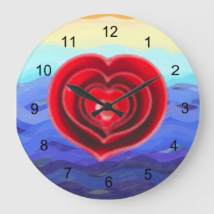 Rotes Herz auf Waves Valentine Große Uhr