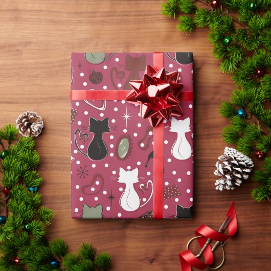 Rotes Herz aus der Mitte des Jahrhunderts Geschenkpapier (Feiertagsgeschenk)