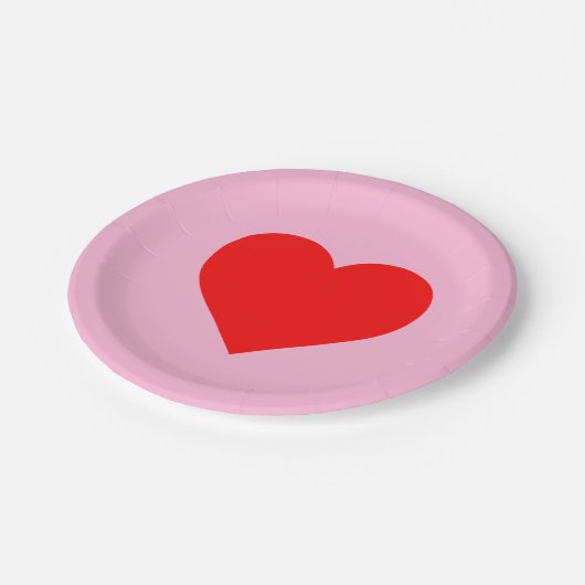 Rotes Herz Beat Pastel Pink Pappteller (Schrägansicht)