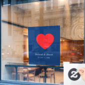 Rotes Herz Blau Modern Minimalistische Hochzeit Fensteraufkleber (Café-Fenster)