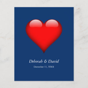 Rotes Herz Blau Moderne Minimalistische Hochzeit Flyer
