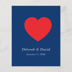 Rotes Herz Blau Moderne Minimalistische Hochzeit Flyer