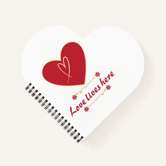 Rotes Herz Blumendesign – „Liebe lebt hier“  Notizblock (Vorderseite)
