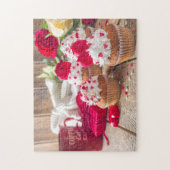Rotes Herz Cupcakes Rose Kaffee Valentinstag Puzzle (Vertikal)