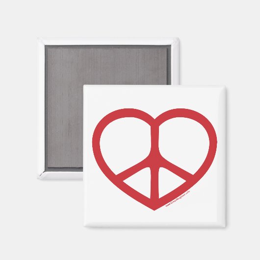 Rotes Herz der Liebe, Friedenszeichen Magnet (Vorderseite/Rückseite)