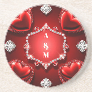 Rotes Herz-Diamant-Schmuck-Romanze ❤️ Getränkeuntersetzer