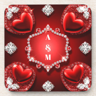 Rotes Herz-Diamant-Schmuck-Romanze ❤️ Getränkeuntersetzer