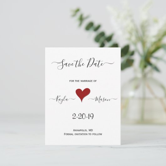 Rotes Herz | Eigene Hochzeit Save The Date (Stehend Vorderseite)