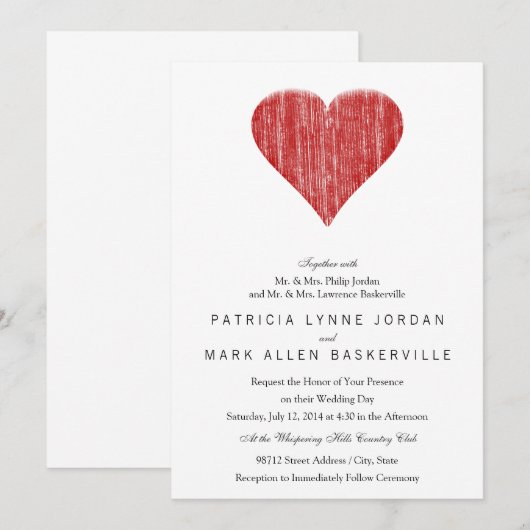 Rotes Herz Einladung (Vorne/Hinten)