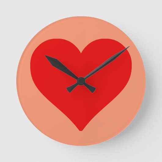 Rotes Herz Form Liebe Klassischer Minimalismus Runde Wanduhr (Vorderseite)