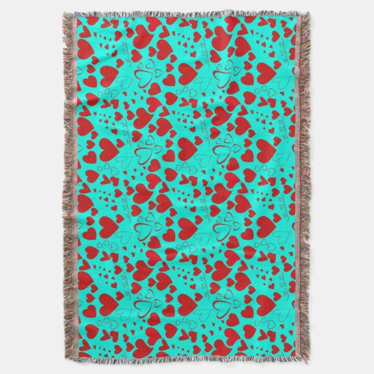 Rotes Herz Formen Muster Vivid Türkis Decke (Vorderseite Vertikal)
