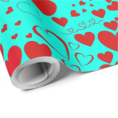 Rotes Herz Formen Muster Vivid Türkis Geschenkpapier (Rolleneckpunkt)
