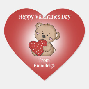 Rotes Herz Frohen Valentinstag Süßer Bär Geschenkt Herz-Aufkleber