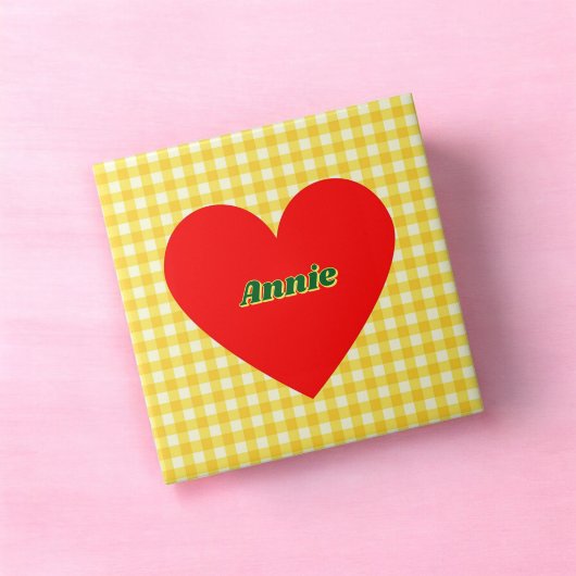 Rotes Herz Gelb Gingham Valentinstag Fliese