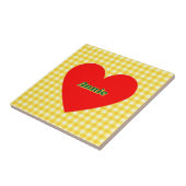 Rotes Herz Gelb Gingham Valentinstag Fliese (Seite)