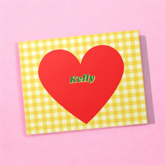 Rotes Herz Gelbe Gingham Valentinstag Notizblock