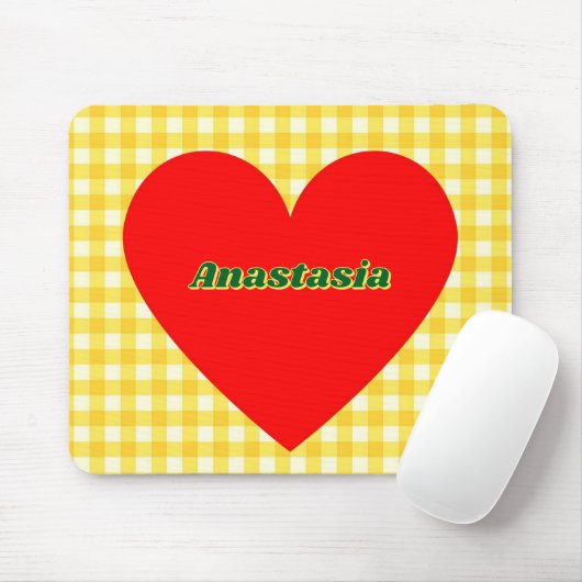 Rotes Herz Gelber Gingham Valentinstag Mousepad (Mit Mouse)
