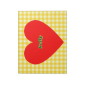 Rotes Herz Gelber Gingham Valentinstag Notizblock (Rotiert)