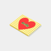 Rotes Herz Gelber Gingham Valentinstag Post-it Klebezettel (angewinkelt)