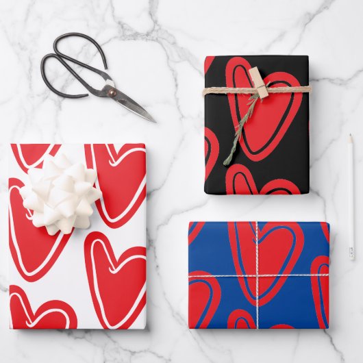 Rotes Herz Geschenkpapier Set (Vorderseite)